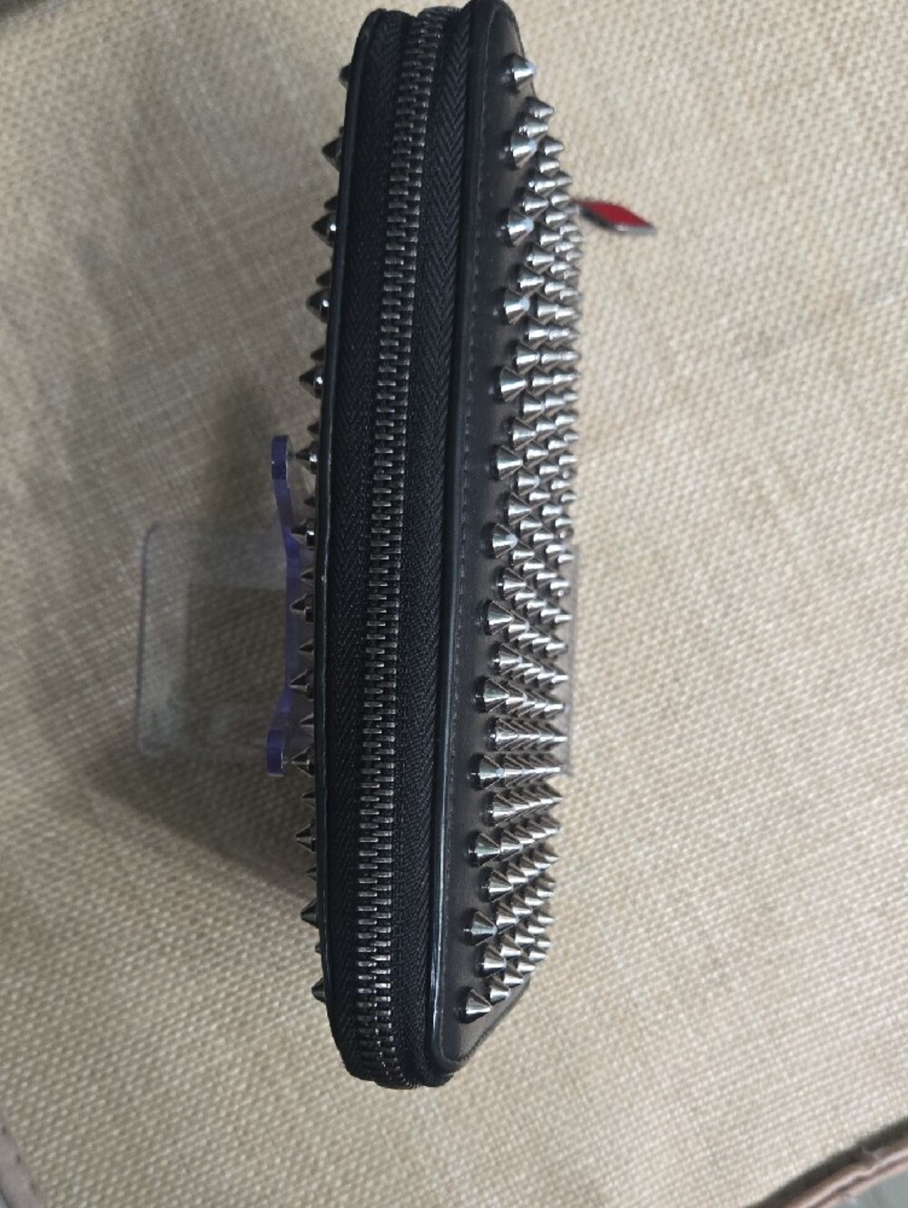 Christian Louboutin Black Leather Spike Zip Wallet with Red Pull - Picture 5 of 14